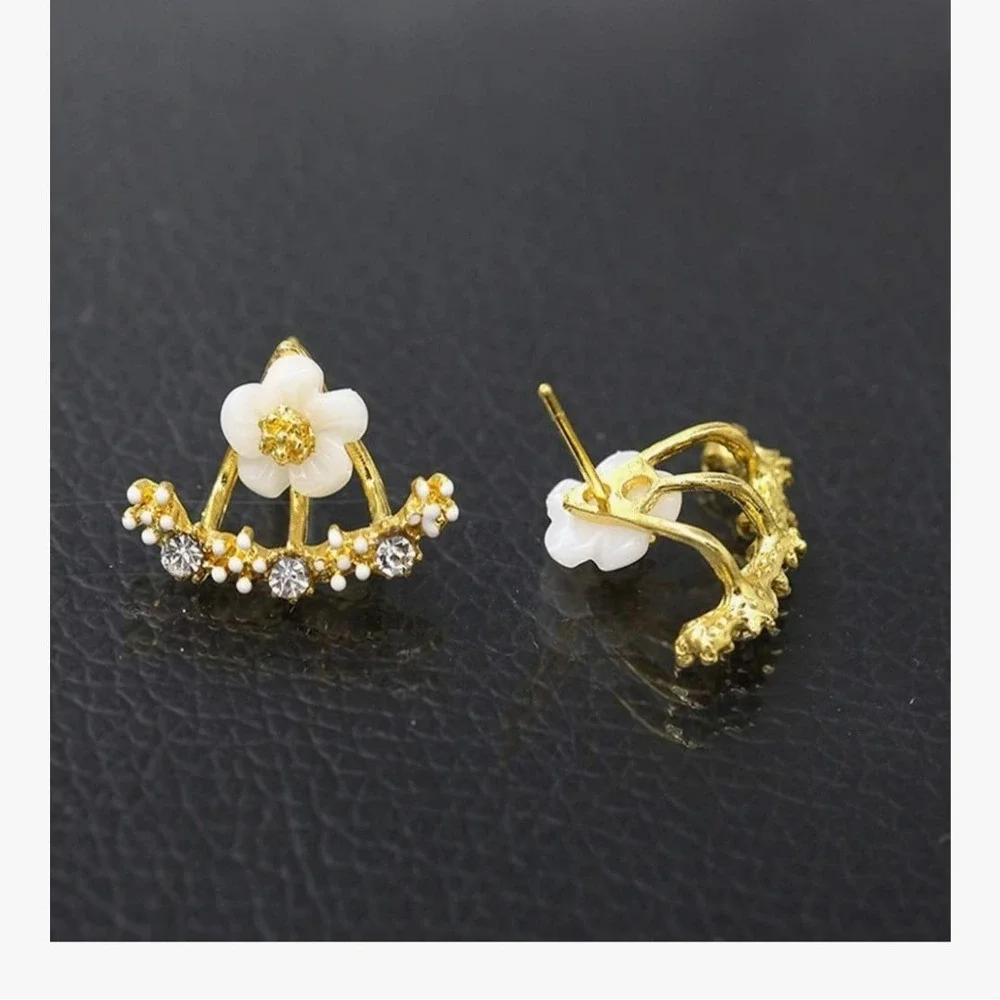 Floral Crystal Earrings Gold Silver Tone Imitation Pearl Butterfly costume 3